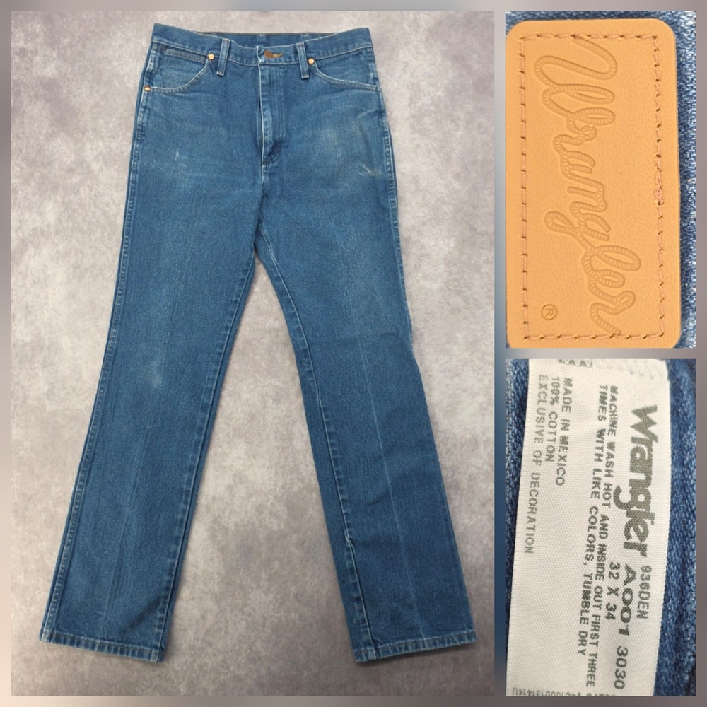 Wrangler 936DEN Cowboy Cut Slim Fit Jeans Mens 32x34 Denim High Rise Fits 33x33